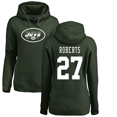 New York Jets Green Women Darryl Roberts Name and Number Logo NFL Football #27 Pullover Hoodie Sweatshirts